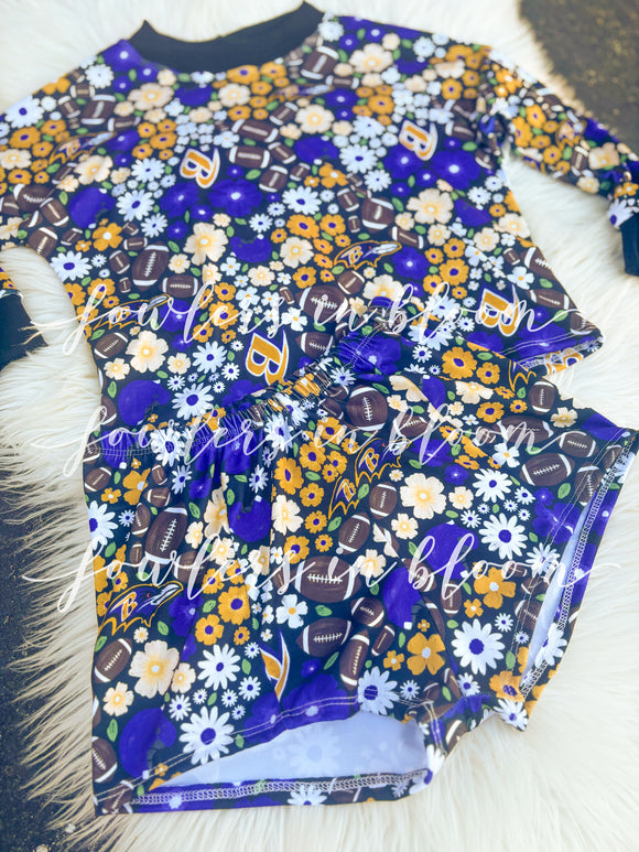 6/7 Black Floral Baltimore Birds Lounge Top + Cozy Shorts Set