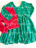 4T Green Christmas Bows Dress + Honey Top Set