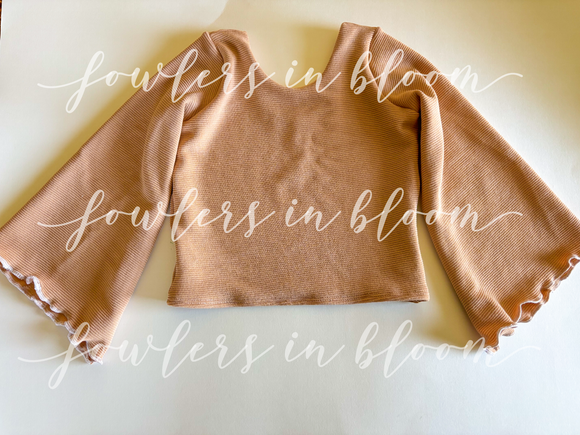 5T Beige Ribbed Flare Sleeved Top