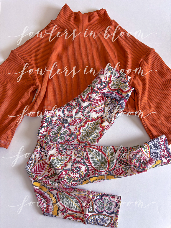 3T Rust Ribbed Mock Neck Top + Leggings Set